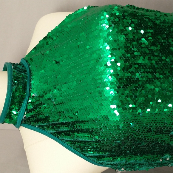 Sexy Emerald Green Sequin Mini Dress Dance Costume XXL Sparkley Bright USA Made - Picture 2 of 12